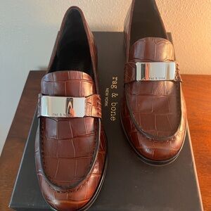 Rag & Bone Canter Croc-Embossed Leather Loafers with Silver Accent
